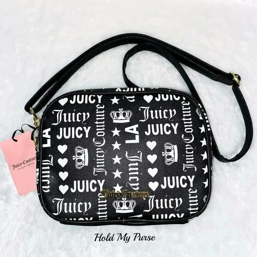 Juicy Couture Purse LA Black & White Gothic Logo Camera Crossbody Bag NWT
